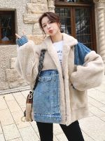 ❈ Patchwork Denim Lamb Wool Jacket Womens Thickening Woman Coat Cold Coats Down