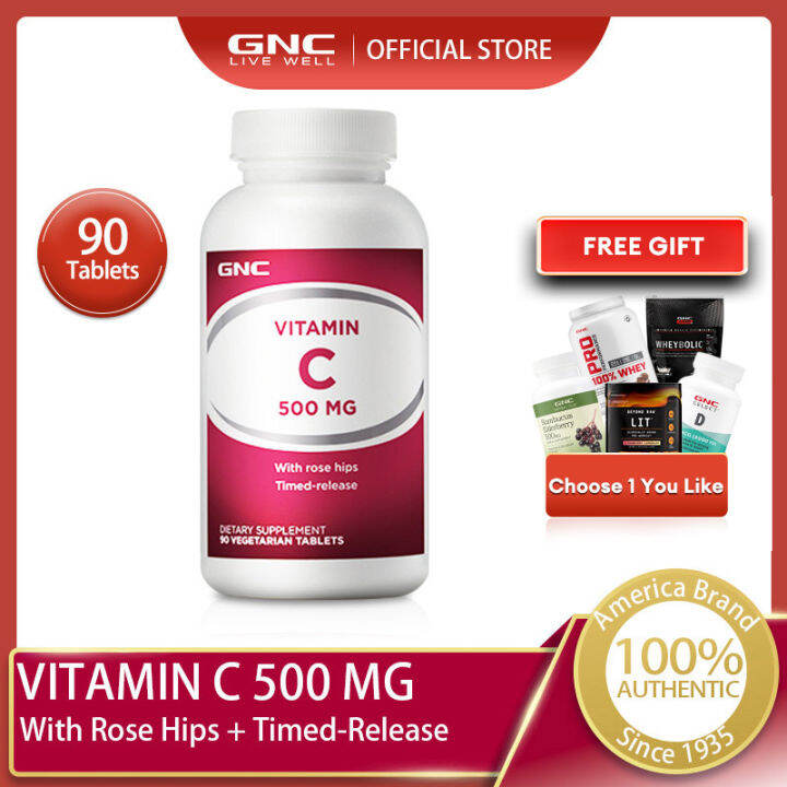 GNC Vitamin C 500 mg With Rose Hips Timedrelease 90 Tablets Whitening