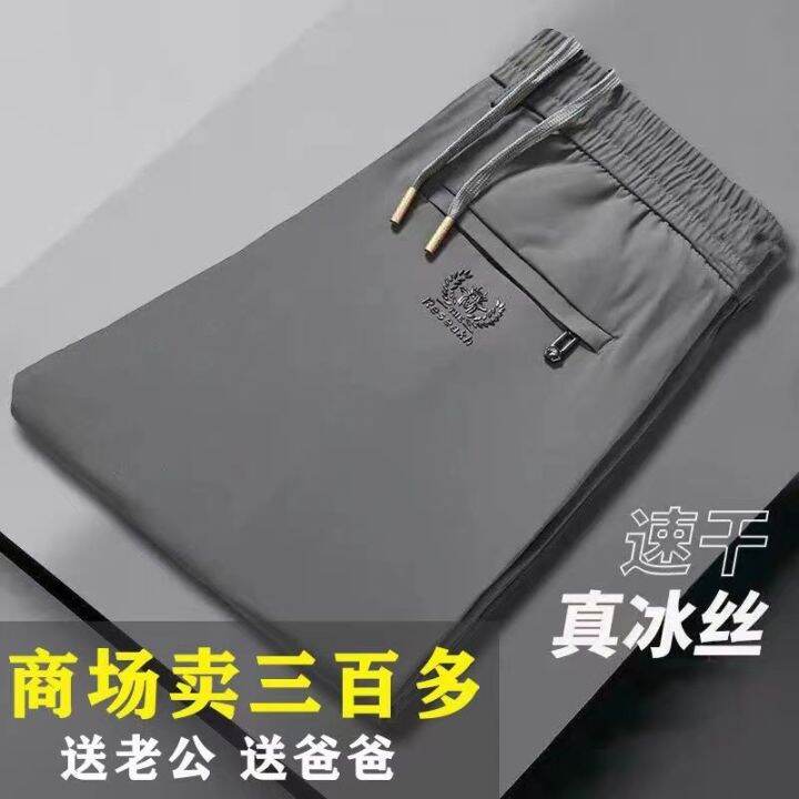 Men's Pants Summer Thin Ice Silk Elastic Pants Men's Dad Wear Sports