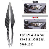 2 Pcs สติกเกอร์รถด้านหน้าไฟหน้าคิ้วคาร์บอนไฟเบอร์ไฟหน้าคิ้วตา Trim Strip สำหรับ BMW 3 Series E90 E91 2005-2012