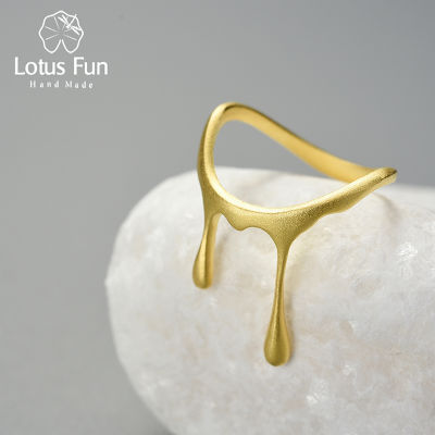 Lotus Fun 18K Gold Fashion Drop Honey Fluid Dating Rings for Women Gift Simple Original Real 925 Sterling Silver Fine Jewelry