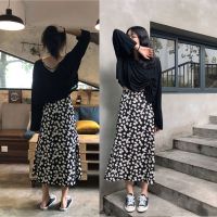 【CC】卍✎♙  A-line Skirt for Fashion Floral Print Waist Medium Elastic All-match Skirts