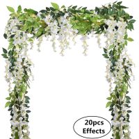 Home Deco180cm/Piece Artificial Flowers Silk Wisteria Garland-Dearhouse Artificial Wisteria Vine Rattan Silk Hanging Flower for Home Garden Outdoor Ceremony Wedding Arch Floral Decor