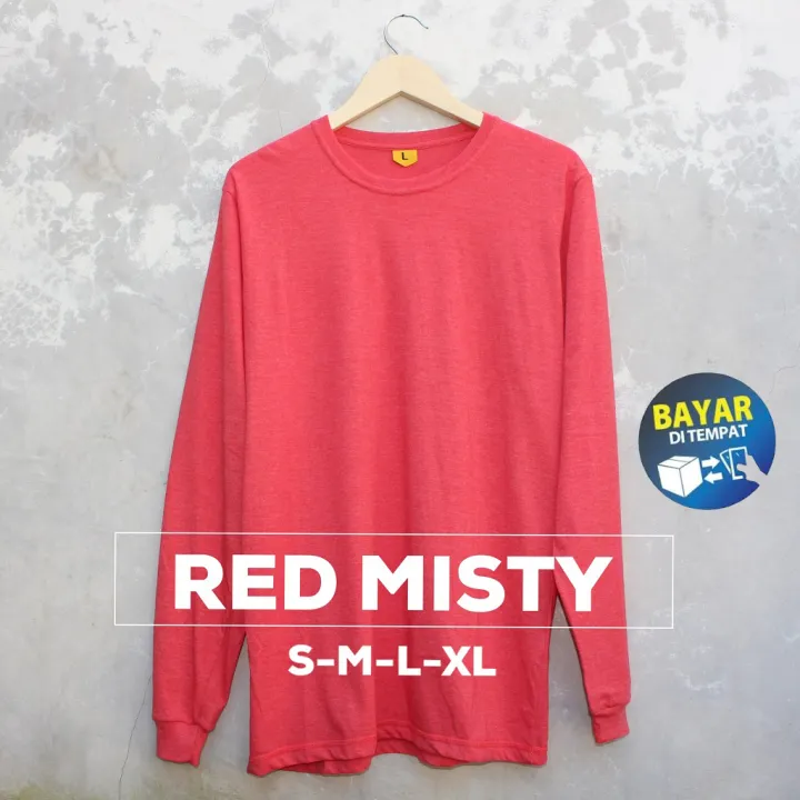 Kaos Polos Panjang Pria Wanita Cotton Combed 30s Warna Merah Misty