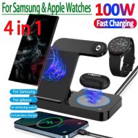 แท่นชาร์จไร้สาย4 In 1 100W พับได้,สำหFlag man Samsung S22 S21 Galaxy Watch 5 IPhone14 13 12 Airpods แท่นชาร์จเร็ว