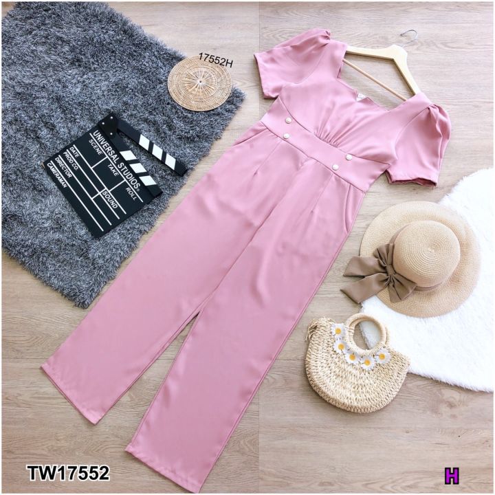 tw17552-jumpsuit-จั้มสูทขายาวอกย่นจับจีบ