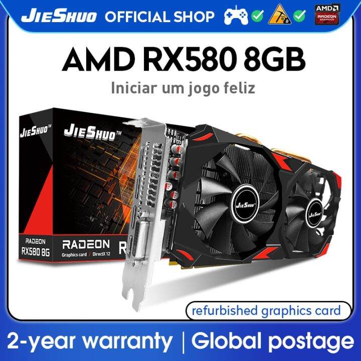1 JIESHUO RX 580 8G Graphics Card AMD For GDDR5 GPU RX580 8GB Video ...
