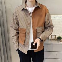 Spring and autumn Korean fashion color matching work clothes shirts casual tops fashionable and handsome mens shirts