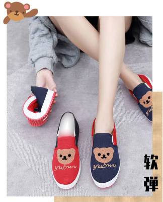 New Fashion Shoe รองเท้าส้นแบน HY036รองเท้าลายการ์ตูนหมีผู้หญิง  รองเท้าแฟชั่นผู้หญิง รองเท้าโลฟเฟอร์
