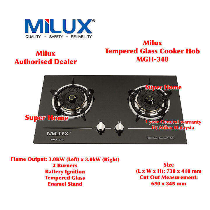 Milux Builtin Hob MGH348 Tempered Glass Gas Cooker Hob Gas Cooker