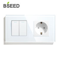 BSEED 2 Gang 1 Way 2 Way Button Switch EU Standard Sockets Plug And Switches Crystal Glass Panel 3 Colors Home Improvement