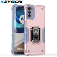 KEYSION ซิลิโคน G82 G52 G42สำหรับเกราะกันกระแทกเคสสำหรับโมโตโรล่า MOTO + พีซีฝาหลังโทรศัพท์ขาตั้งโลหะสำหรับ MOTO G82 G52 G42