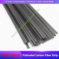 Carbon Fiber Strip Pultruded 0.5mm-4.0mm Height (Thickness) x 3mm-20mm Width x 500mm Wires Leads Adapters