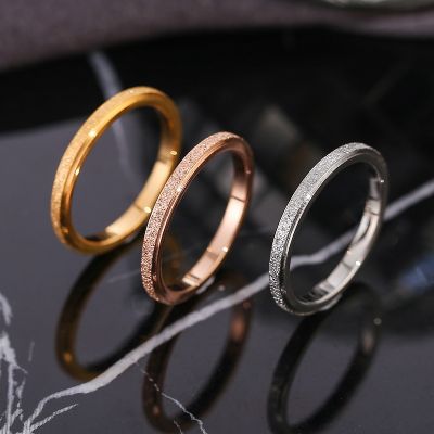 wholesale High Quality Scrub Titanium Steel Rings for Women 2 MM Width Finger Rings Gift Girl Fashion Party Jewelry