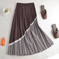 ZAWFL 2021 Winter Womens Fashion Houndstooth Midi Skirt Female High Waist Pleated Knitted Thick Black Warm Skirts