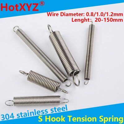 304 Stainless Steel S Hook Tension Cylindroid Helical Pullback Extension Tension Coil Spring Wire Diameter 0.8mm 1.0mm 1.2mm Electrical Connectors