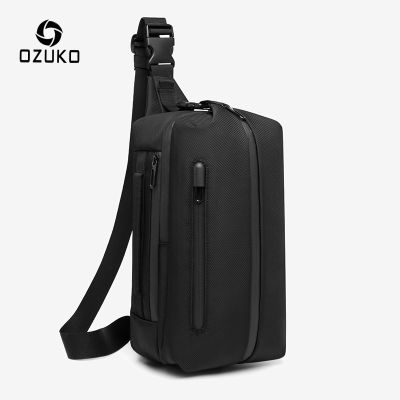 OZUKO Men Crossbody Bag USB Charging Waterproof Sling Bag Outdoor Sports Chest Pack for Teenager Male Messenger Shoulder Bags