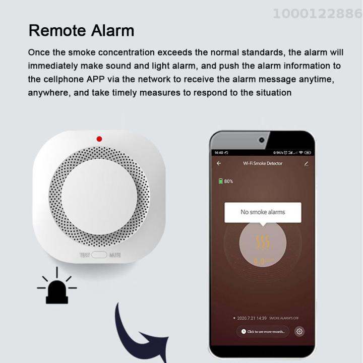 kkmoon-tuya-อุปกรณ์ตรวจจับควันไร้สายอัจฉริยะ360-เหนี่ยวนำเครื่องตรวจจับแบบมีการเตือนควันในบ้านเครื่องเตือนมีไฟเสียงและการแจ้งเตือนสั้นๆการแจ้งเตือนแบตเตอรี่ต่ำแอปโทรศัพท์มือถือเงียบด้วยคลิกเดียว