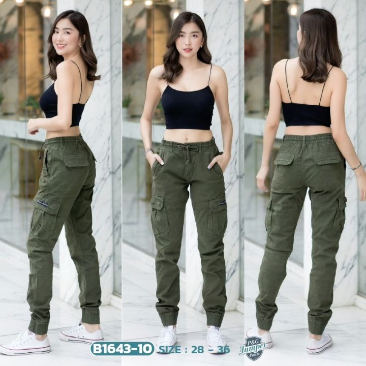 กางเกงคาร์โก้-cargo-pants-ขาจั้มผ้ายืดผู้หญิง-รุ่นb1643-กางเกงยุทวิธี-กางเกงหลายกระเป๋ากางเกงเดินป่า-เนื้อผ้ายืดหยุ่นผ้าคอตตอน-กางเกงขายาว
