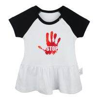 Red Stop Hand Gestures Terror Blood Fingerprint Design Newborn Baby Girls Dresses Toddler Infant Cotton Clothes