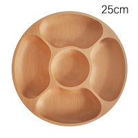 Wooden Fruit Plate Candy Tray Round Shape 5 Compartments Snack Dry Fruit Dessert Saucer Food Tray Home Kitchen Tableware 2530cm