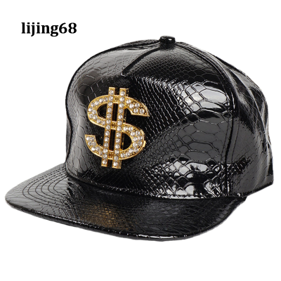 Lijing หมวกฮิปฮอปสำหรับผู้ชาย,หมวกแฟชั่นทำจากหนังสีทองปรับได้