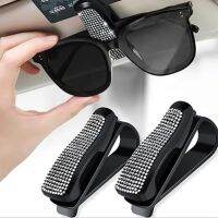 Glasses Case Holder Sun Visor Mount Sunglasses Clip Holder Fastener Rhinestone Bracket Car Crystal Clip Decoration Accessories