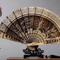 Gold nan real wood carve patterns or designs on classical Chinese womens creative folding fan tasseled handicraft furnishing articles