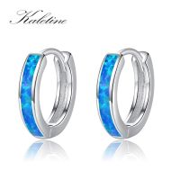 KALETINE Classic Female Blue Opal 925 Sterling Silver Wedding Earrings Jewelry Dainty Bridal Round Hoop Earrings For Women