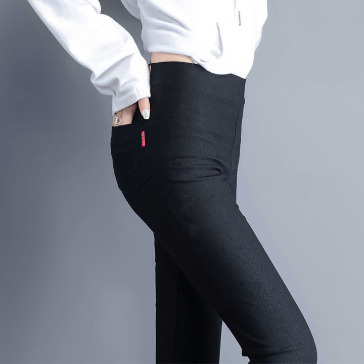 เลกกิ้งเอวสูงผู้หญิง-super-elasticity-บางกางเกง-skinny-casual-slimming-feet-leggings