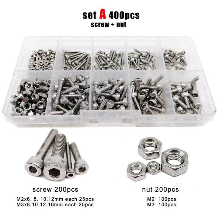 400-2100-buah-m1-6-m2-m2-5-m3-m4-m5-304-baja-tahan-karat-allen-hexagon-soket-cap-kepala-sekrup-baut-mur-washer-set-bermacam-macam-kit