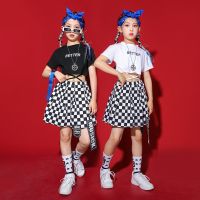 ✖ Kid Hip Hop Clothing Oversized T Shirt Crop Top Summer Shorts Checkered Skirt Mini for Girls Boys Jazz Dance Costume Set Clothes