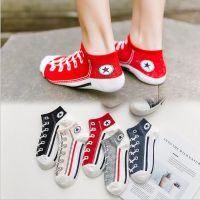 COD SDFERTGRTYTYUYU Men Spring Summer Cotton Casual Funny Pattern Sports Boat Socks /Couple Comfortable Breathable Fashion Shoelace Canvas Socks