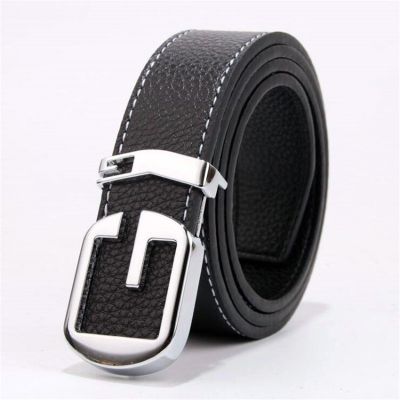 Men Women Genuine Leather Belt Casual Letter G Board Buckle Smooth Youth Business