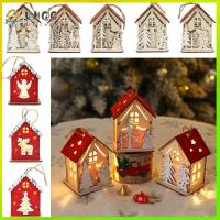 VHGG Hanging Tree Ornament Christmas Wooden House Pendant Wooden Pendant Snowman Elk Santa Claus Bear Lighting Glowing Log Cabin Crafts Xmas Tree Hanging Christmas Decoration