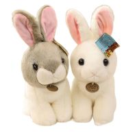 【CW】Simulation rabbit fur fabric sitting long-eared rabbit plush stuffed toy doll pillow bow dress up kawaii room decor holiday gift