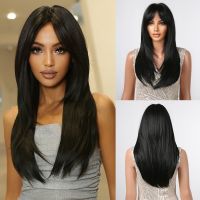 Long Wavy Synthetic Wigs Black Layered Wigs with Bangs for Afro Women Party Cosplay Hair Heat Resistant Natural Female Wig