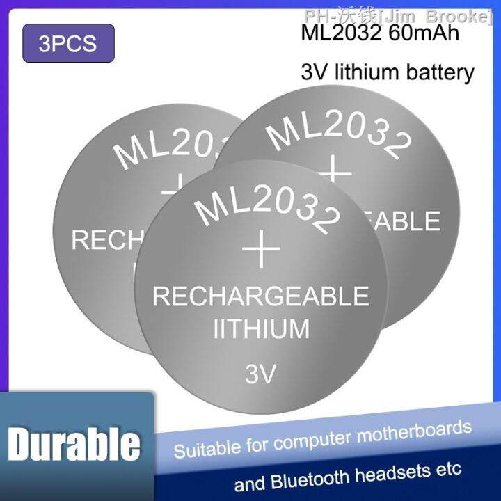 3PCS ML2032 Rechargeable button battery 3V computer motherboard battery