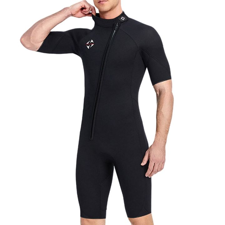 ขายดีชุดดำน้ำสำหรับผู้ชายชุดนีโอพรีนดำน้ำ3มม-ชุดดำน้ำหนึ่งชิ้นแขนสั้นให้ความอบอุ่นป้องกันกันหนาวพร้อมซิปยืดหยุ่น