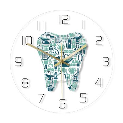 Colorful Dental Clinic Tooth Wall Clock Dental Care Acrylic Hanging Clock Quiet Movement Wall Watch Decor Wall Clock