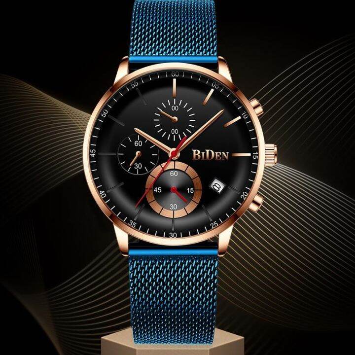 biden-mens-นาฬิกาสุดหรูแบรนด์นาฬิกาข้อมือกีฬากันน้ำ-chronograph-quartz-military-steel-mesh-band-relogio-masculino