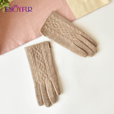ENJOYFUR Women Winter Touch Screen Gloves Fashion Sexy Plaid Wool Knit Mittens Thick Warm Windproof Sports Female Autumn Gloves