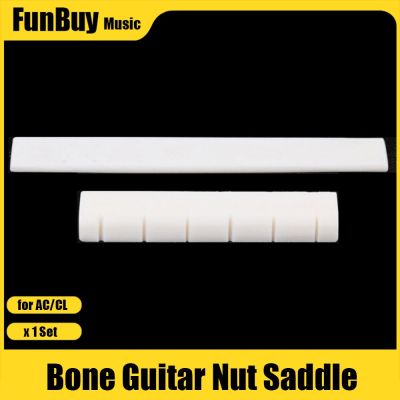 ‘【；】 Sets Of 2Pcs 6 String Acoustic Classical Guitar Bone Bridge Saddle And Nut Made Of Real Bone Guitarra Accessories