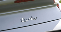 โลโก้ตัวอักษร เทอร์โบ ปอเช่ พอซ สีเงิน งานพลาสติก Porsche Emblem turbo Logo Insignia Script Chrome 12 x 2.5 cm