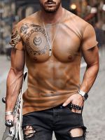 xixibeauty Fake Muscle 3d Print, Street Wear, Mens Novelty Round Neck T-Shirt, Mens Clothing