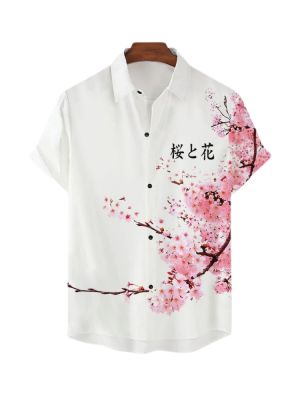 เสื้อฮาวายผู้ชายโอเวอร์ไซส์เสื้อวินเทจสีขาวเสื้อผ้าแบบญี่ปุ่นแขนสั้นลายดอกไม้เสื้อฤดูร้อนแฟชั่น2023