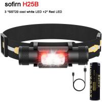 Sofirn H25B ไฟหน้า LED 2000 ลูเมน 3 ดวง สีขาว และหลอดไฟ LED สีแดง 2 ดวง Type-c ชาร์จได้ กันน้ํา สําหรับกลางแจ้งTH