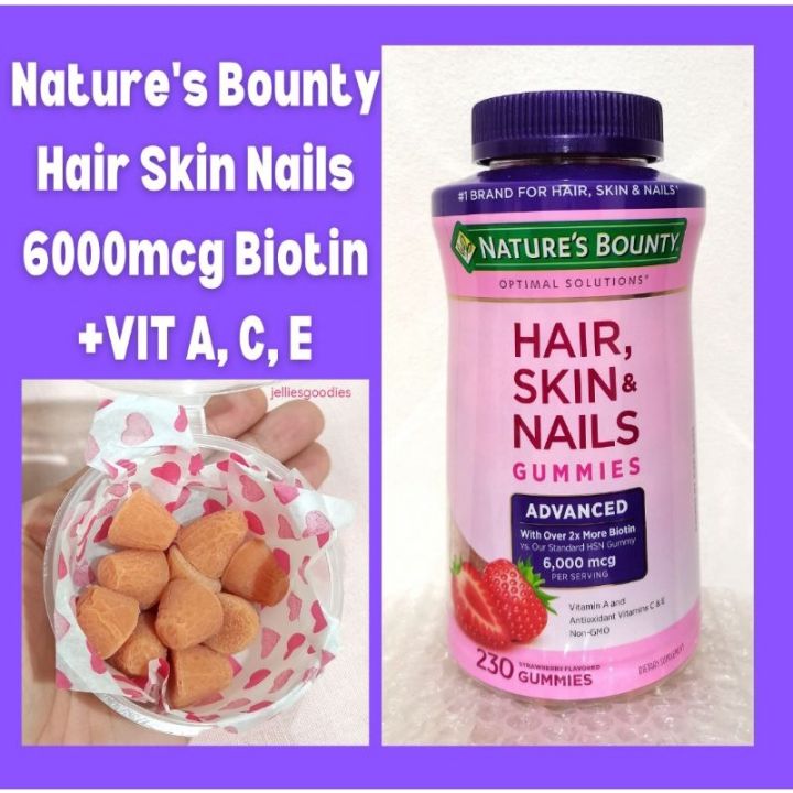 Natures Bounty 6000mcg Biotin Hair Skin Nails Gummies Advanced Vit A C E Hair Loss Vitamins 3535