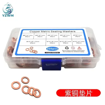 Cross border special for 200pcs red copper gasket oil sealing ring combination M5-M14 flat gasket box JX