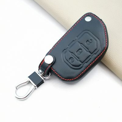 ■ High Quality Leather Car Key Case Cover Protect Shell For Jeep 2018 2019 Wrangler JL JLU Flip Remote Keyless Covers Case Bag